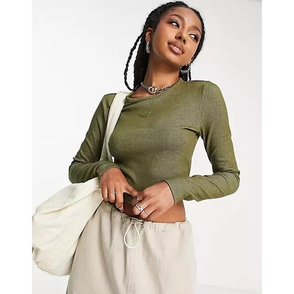 Adidas Originals Ribbed Cropped Top Women's Size XL in Khaki - Picture 1 of 12
